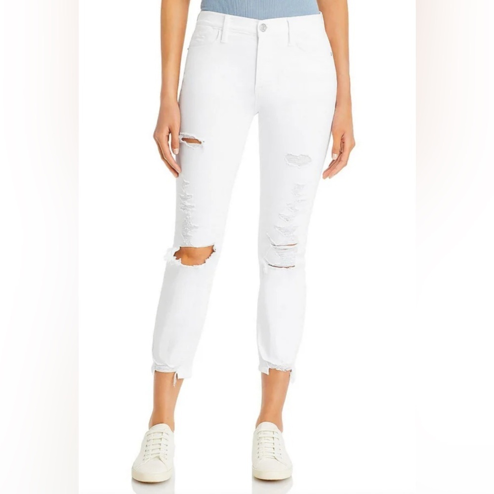 Frame Le High Straight Distressed White Denim Jeans size 27 EUC